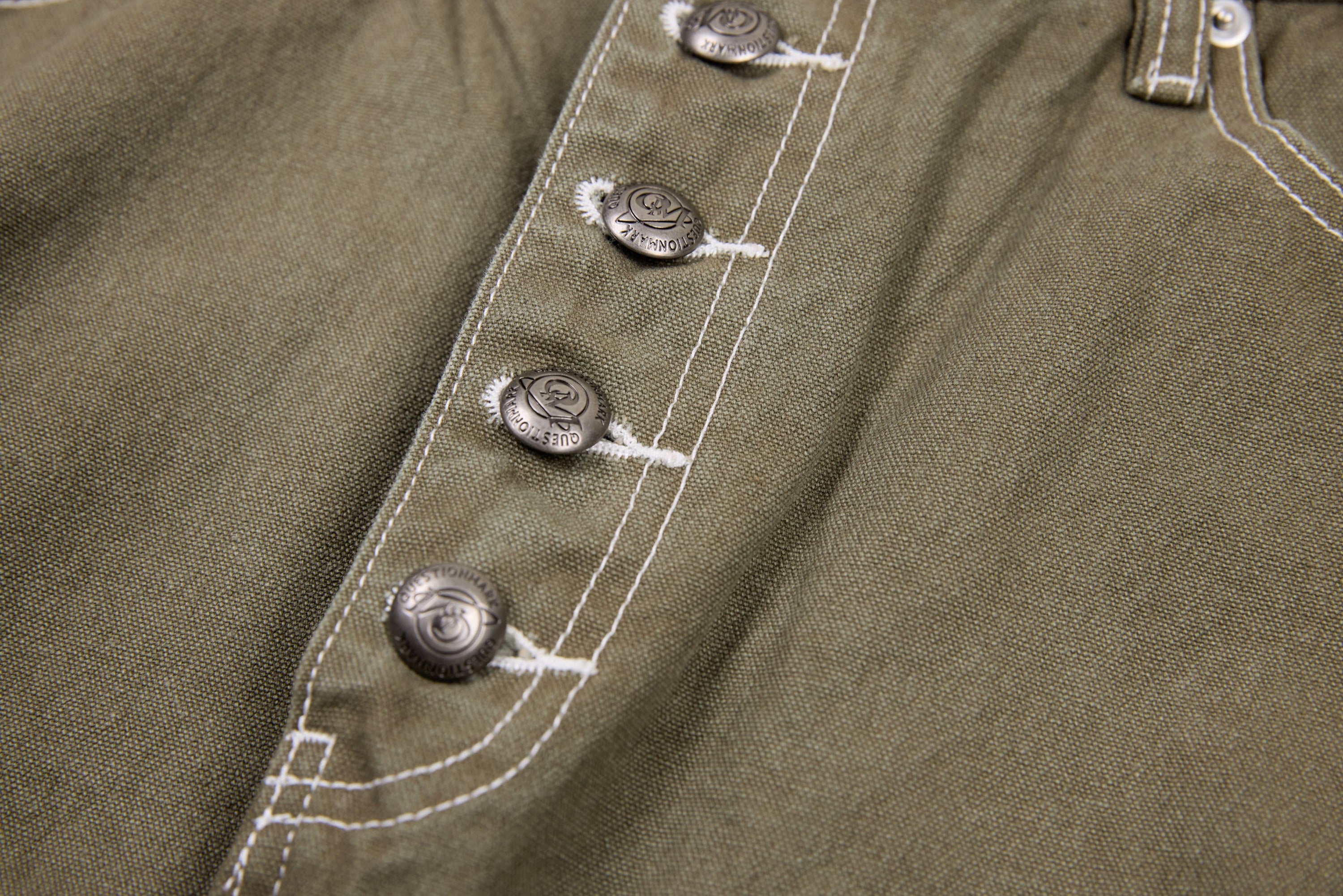 Omirad Contrast-Stitch Barrel Leg Denim Pants | Olive