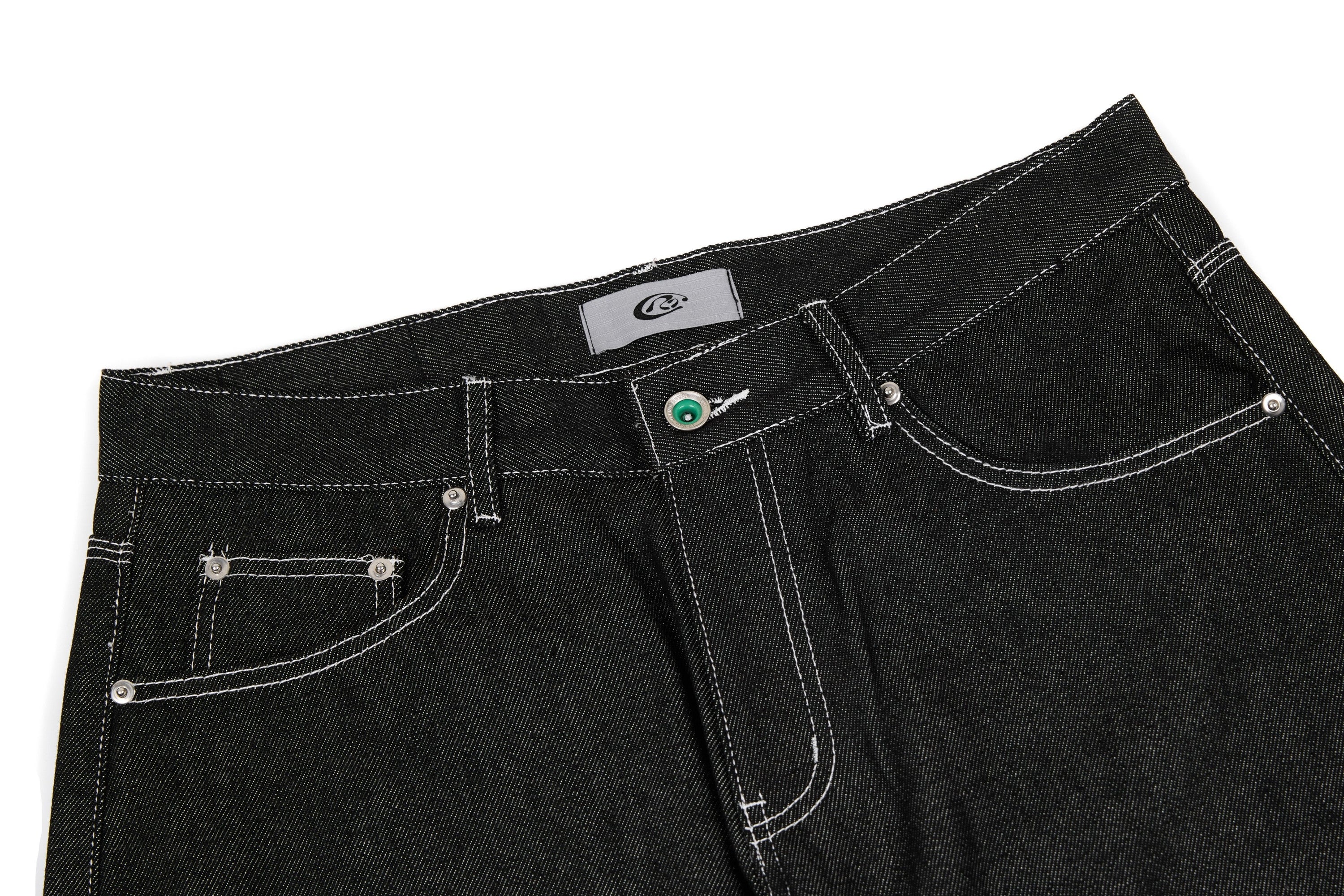 Omirad Heavy Stitch Barrel Leg Jeans | Black Denim