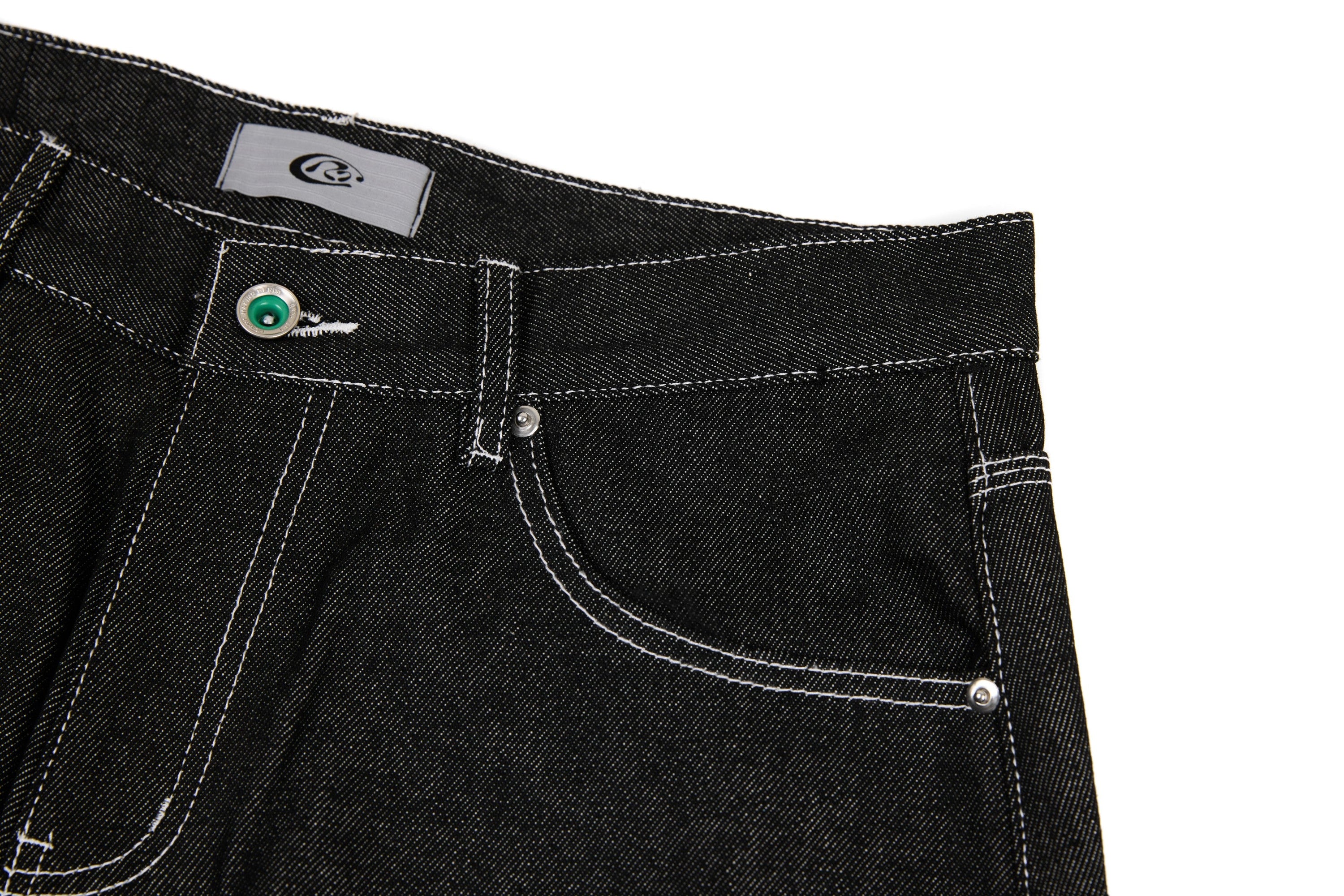 Omirad Heavy Stitch Barrel Leg Jeans | Black Denim