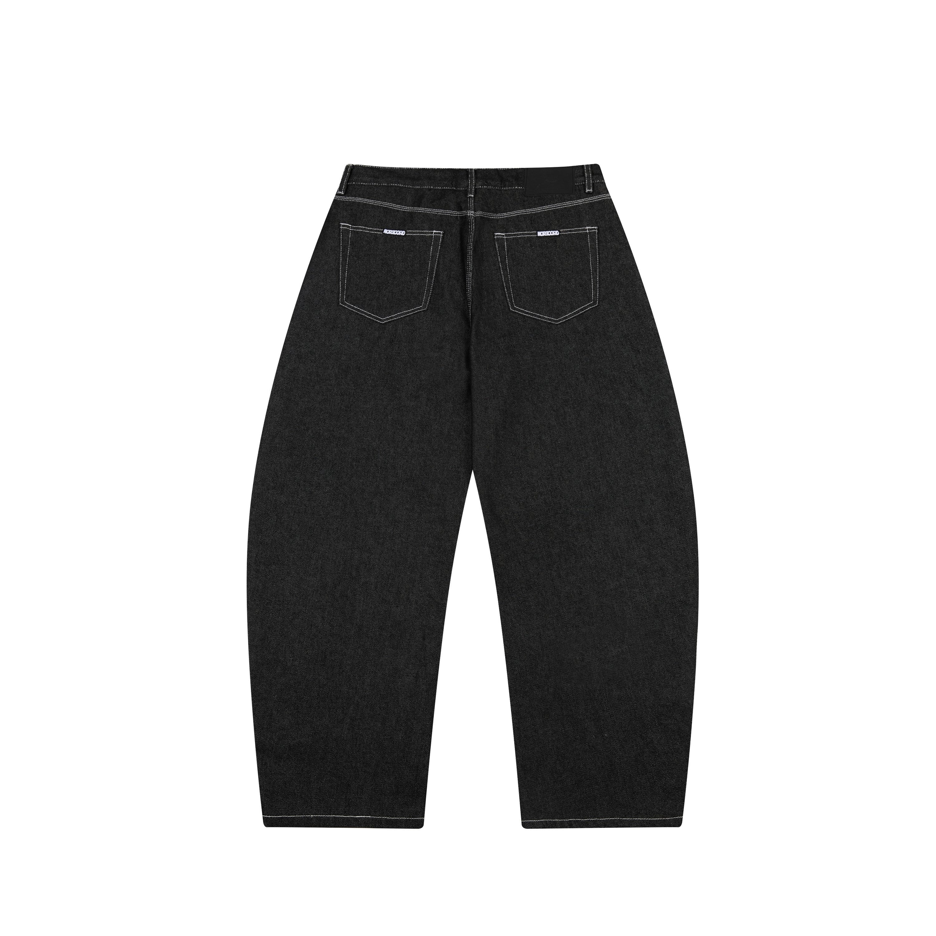 Omirad Heavy Stitch Barrel Leg Jeans | Black Denim