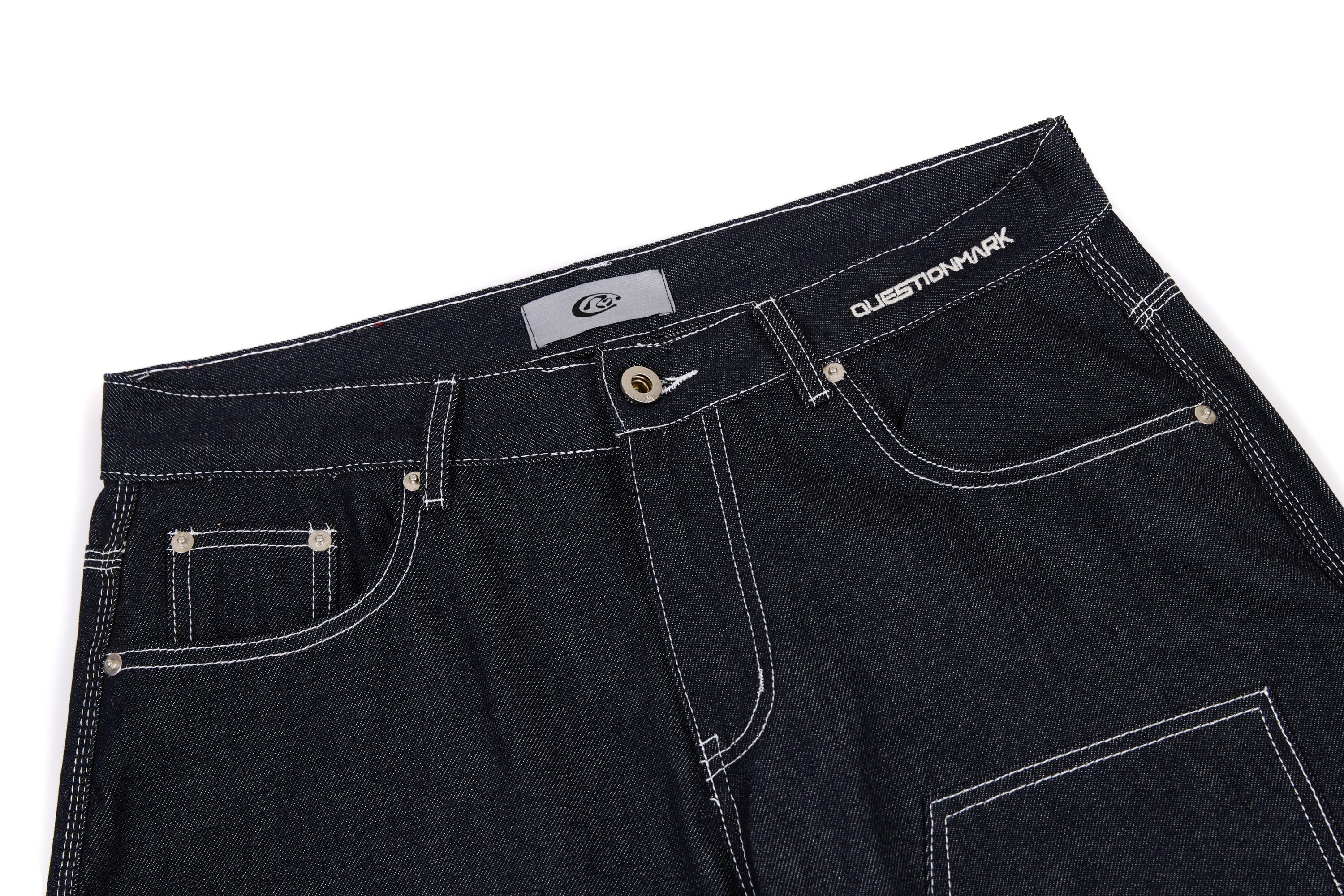 Wide-Leg Panel-Stitch Denim Pants | Contrast Stitch Jeans