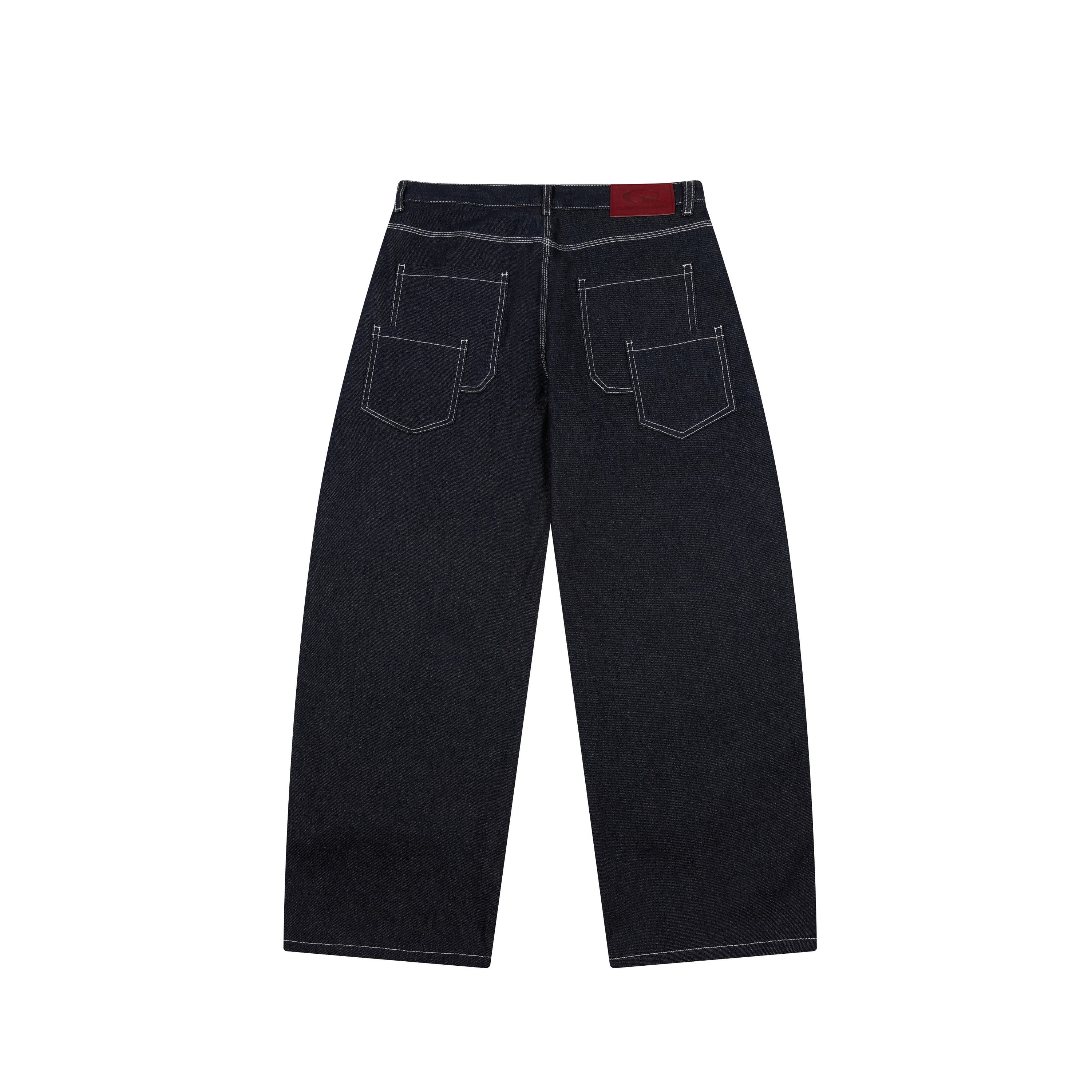 Wide-Leg Panel-Stitch Denim Pants | Contrast Stitch Jeans
