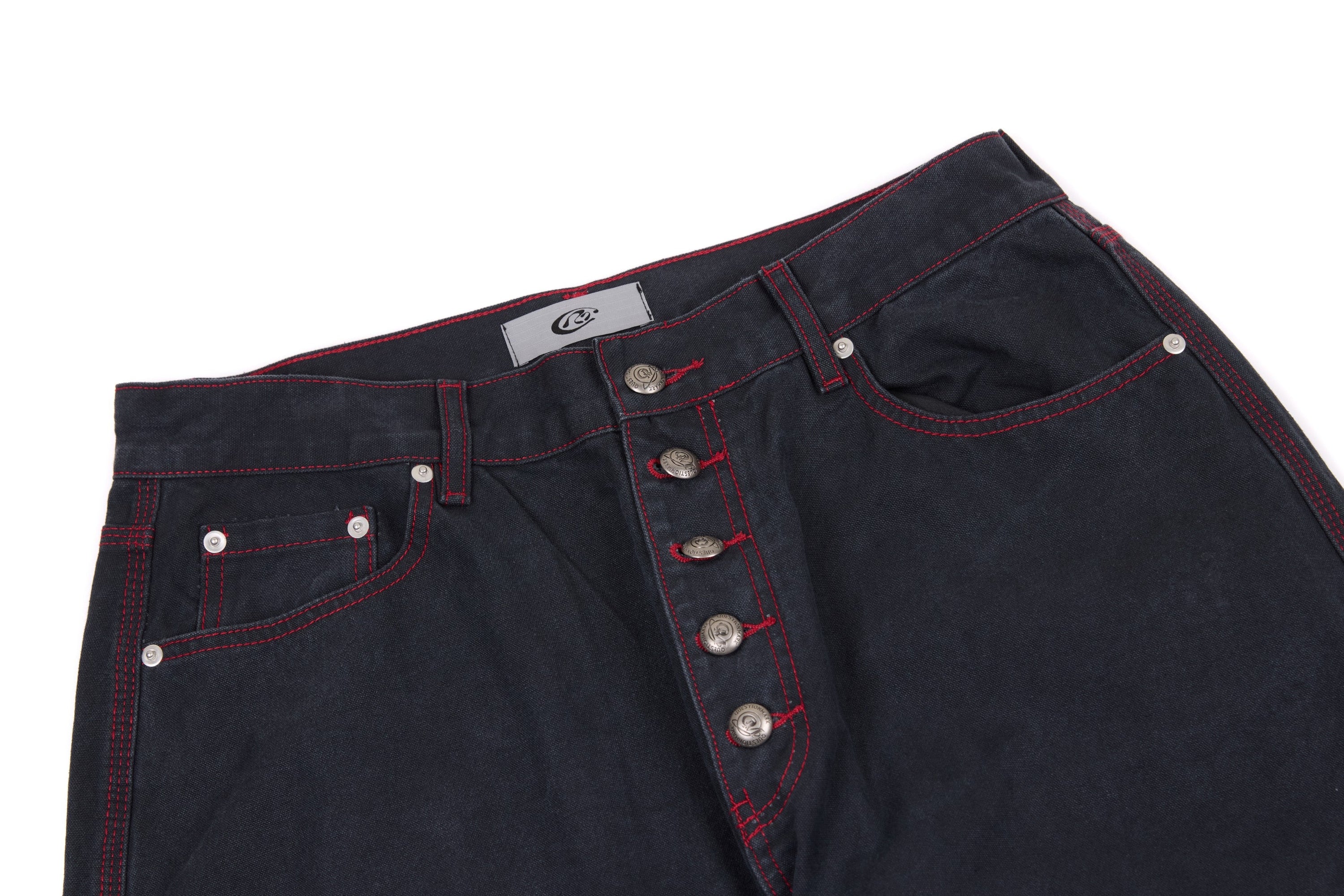 Barrel Leg Denim Pants with Red Contrast Stitching | Omirad