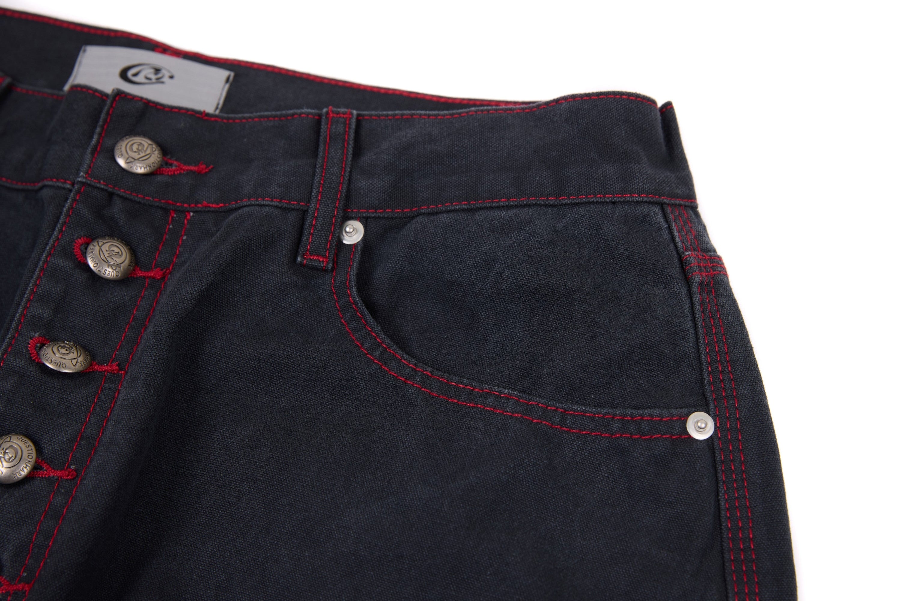 Barrel Leg Denim Pants with Red Contrast Stitching | Omirad