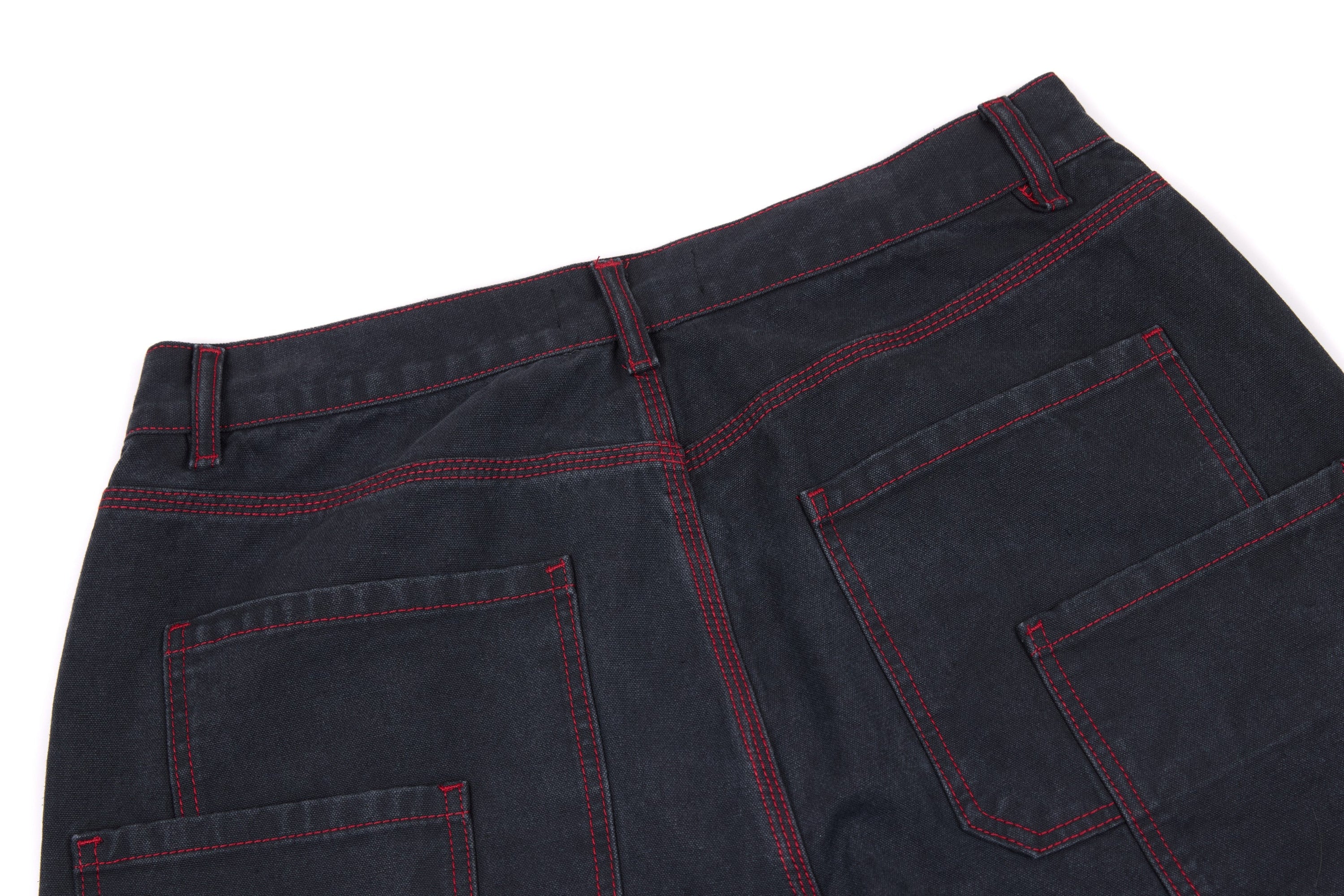 Barrel Leg Denim Pants with Red Contrast Stitching | Omirad
