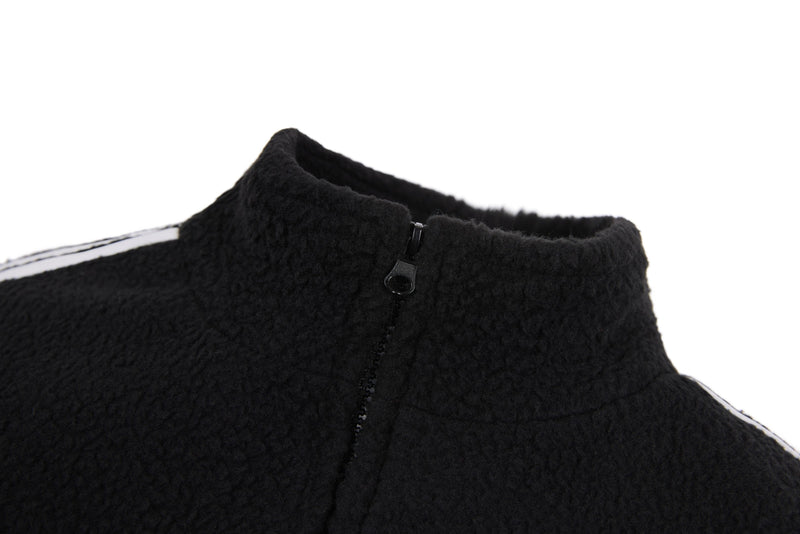 SES Oversized Fleece Track Jacket | Black with Stripe Sleeves