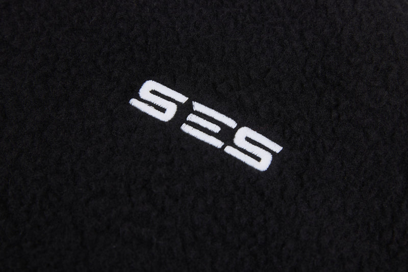 SES Oversized Fleece Track Jacket | Black with Stripe Sleeves
