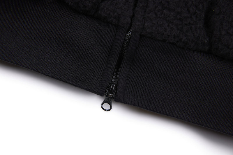 SES Oversized Fleece Track Jacket | Black with Stripe Sleeves