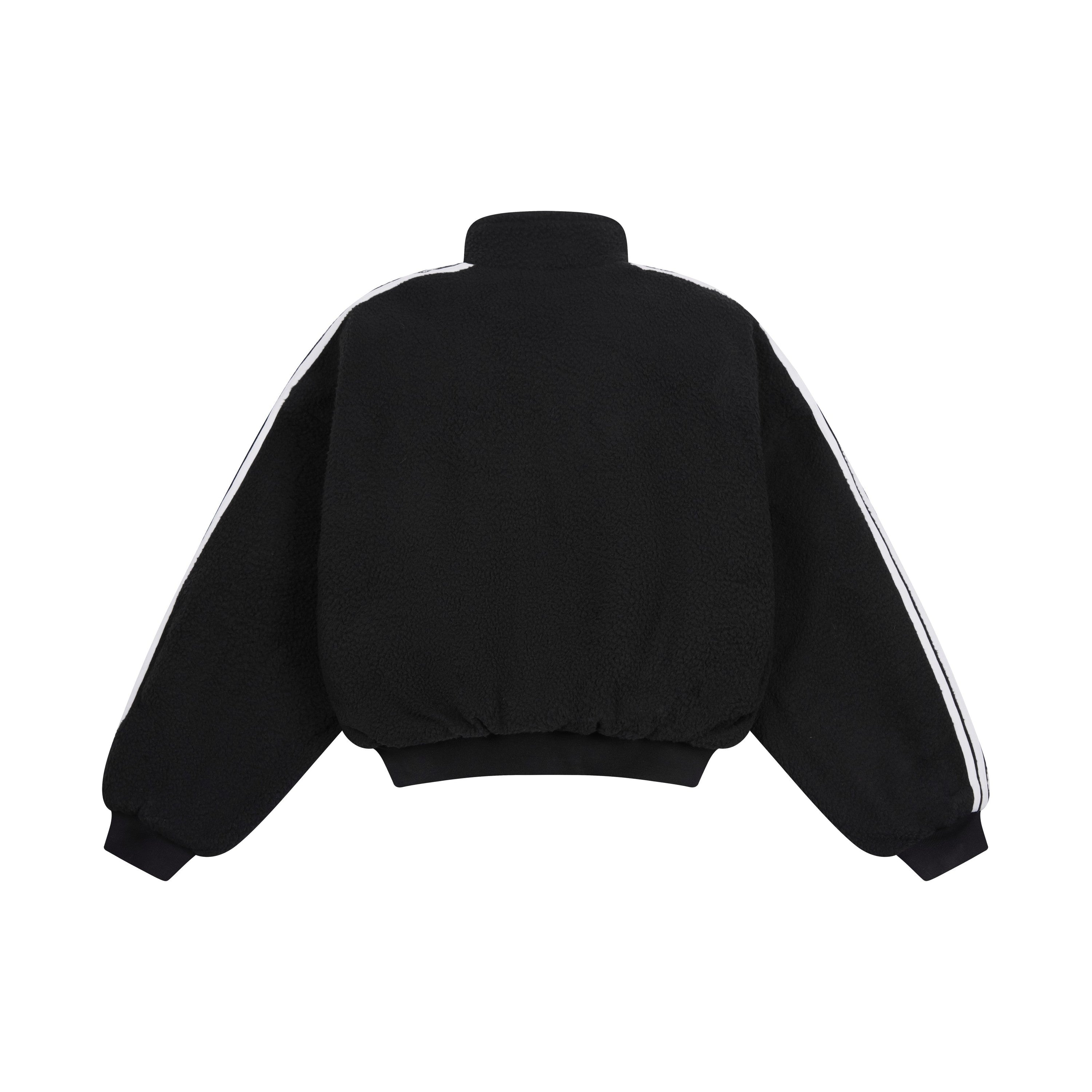 SES Oversized Fleece Track Jacket | Black with Stripe Sleeves