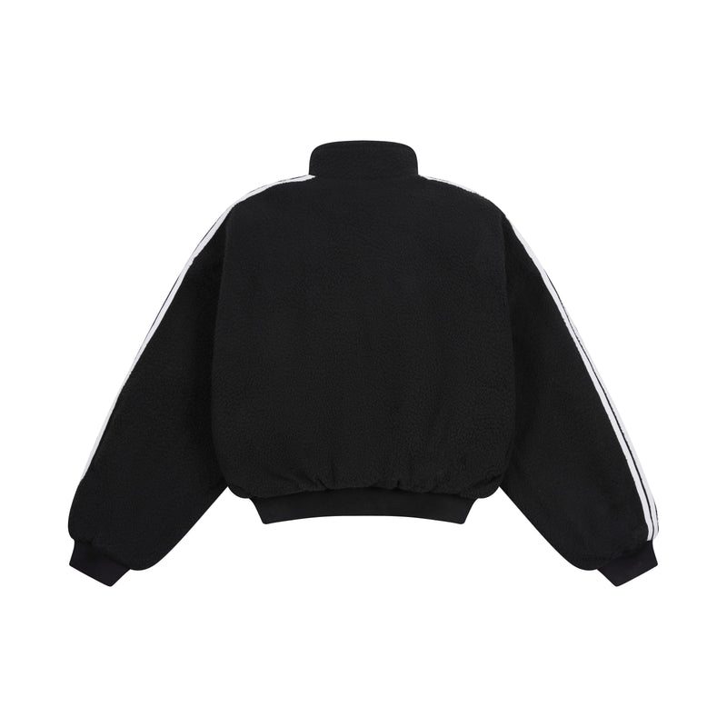 SES Oversized Fleece Track Jacket | Black with Stripe Sleeves