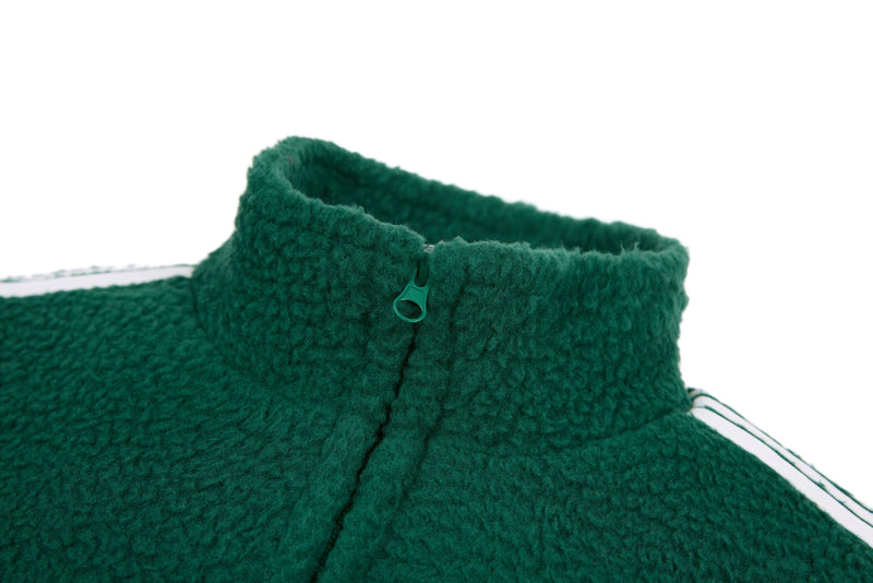 Oversized Sherpa Fleece Track Jacket with Stripe Sleeves