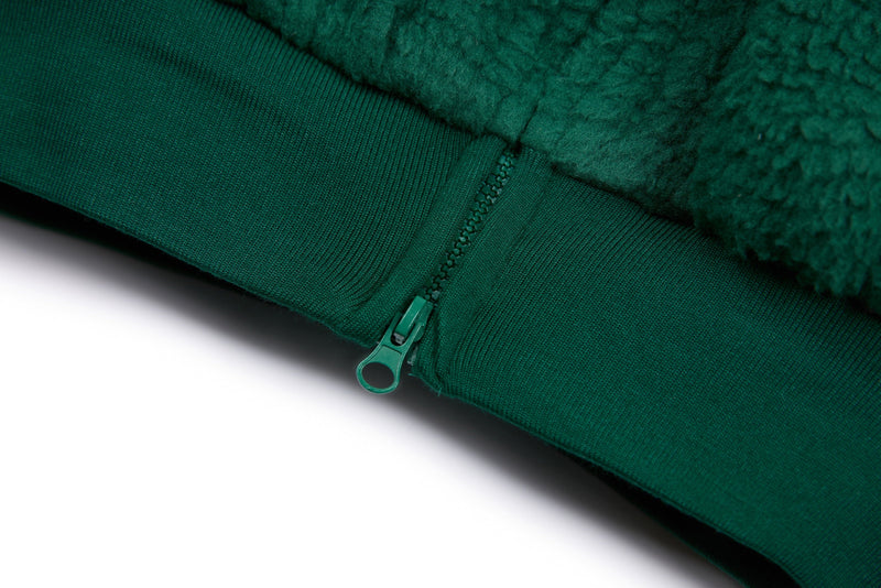 Oversized Sherpa Fleece Track Jacket with Stripe Sleeves