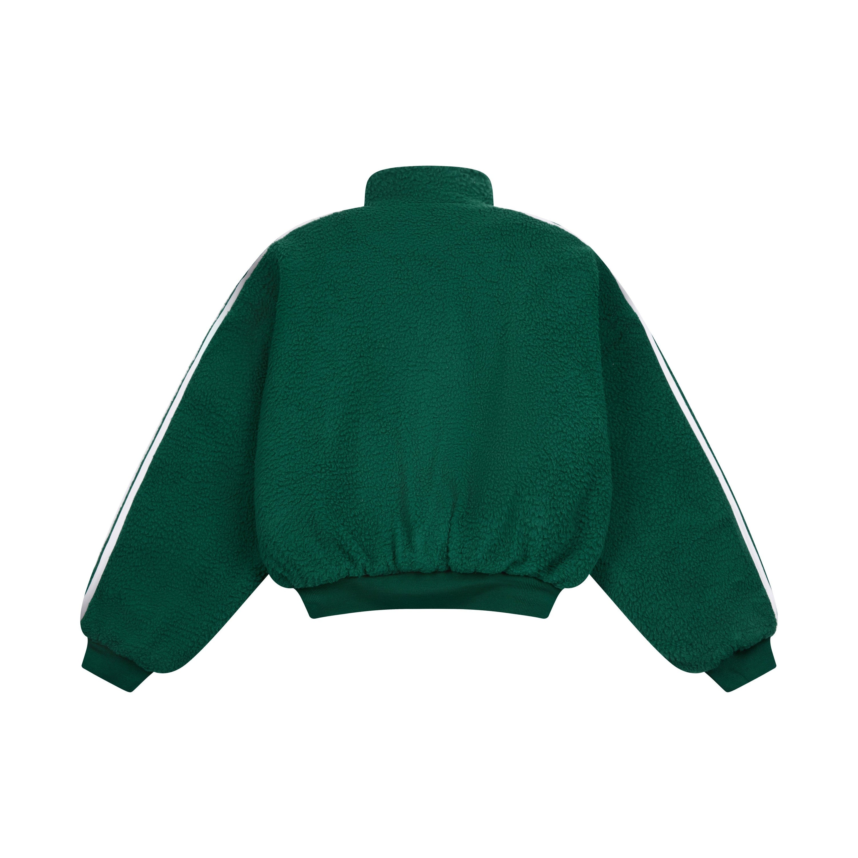 Oversized Sherpa Fleece Track Jacket with Stripe Sleeves