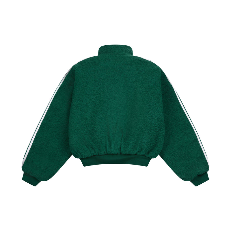 Oversized Sherpa Fleece Track Jacket with Stripe Sleeves