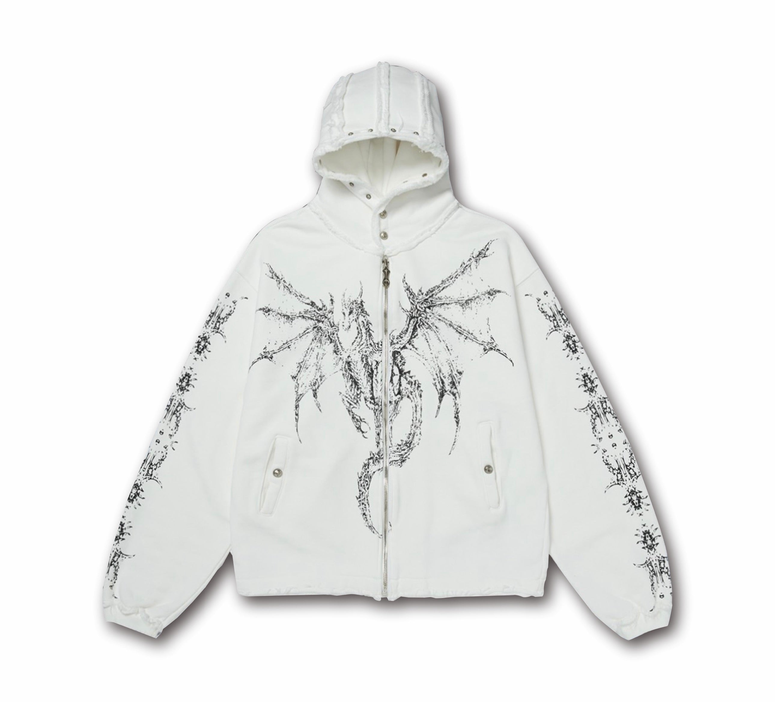 Omirad Gothic Dragon Graphic Zip-Up Hoodie | Dark Streetwear