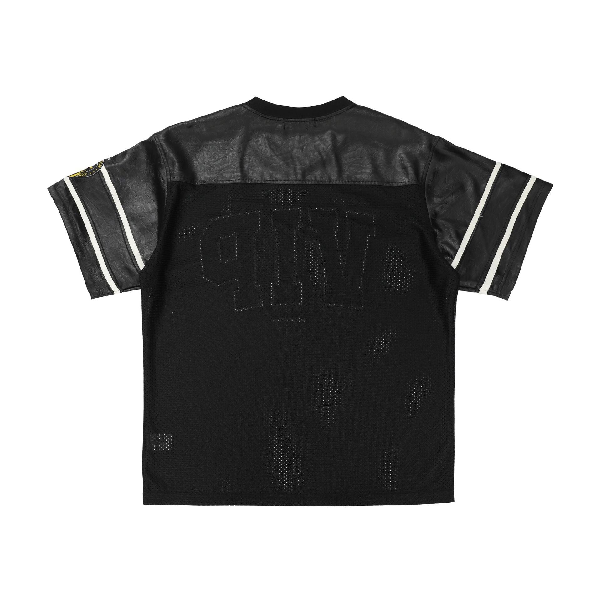 VIP Mesh Football Tee | Leather-Look Panels Streetwear Jersey