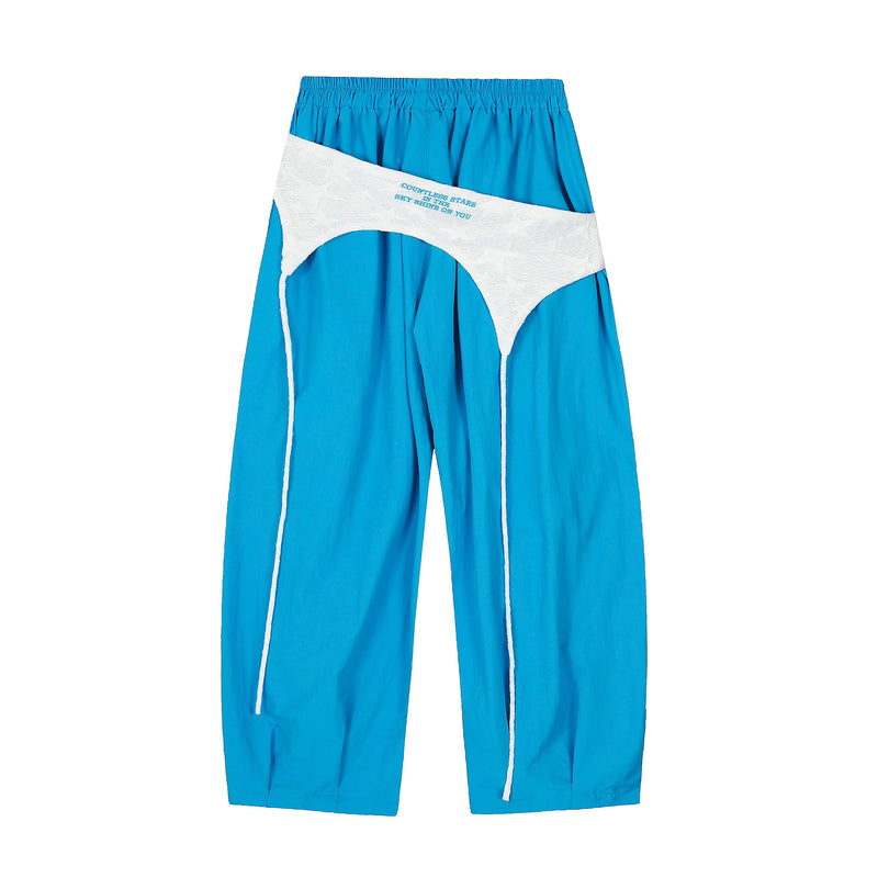 3D Crumple Nylon Wide-Leg Pants with Detachable Overlay
