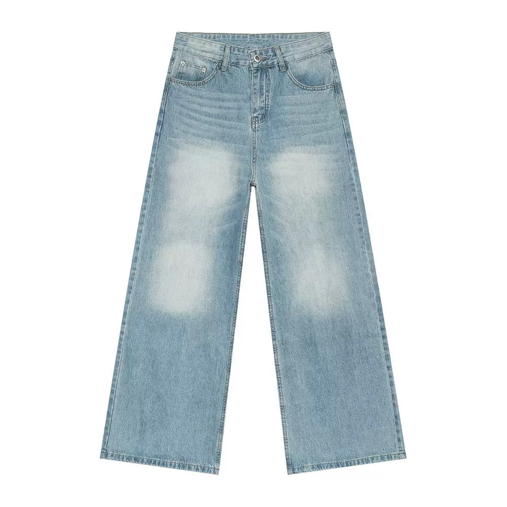 Distressed Wash Oversized Wide-Leg Jeans | 100% Cotton