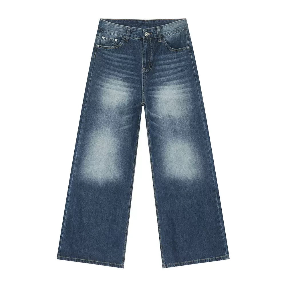 Distressed Wash Oversized Wide-Leg Jeans | 100% Cotton