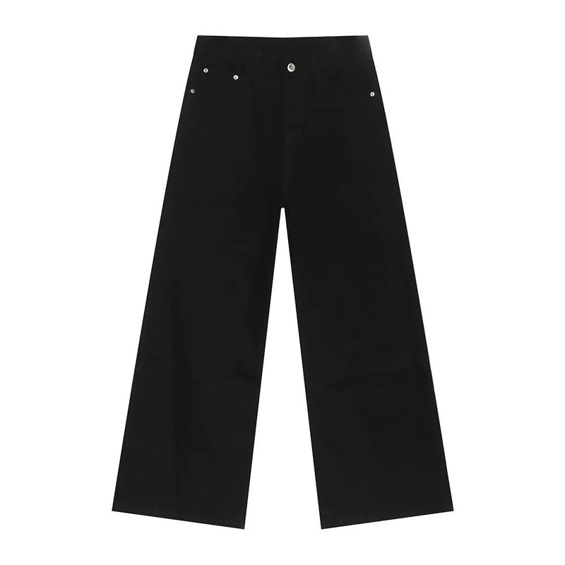 Solid black wide-leg jeans, front view