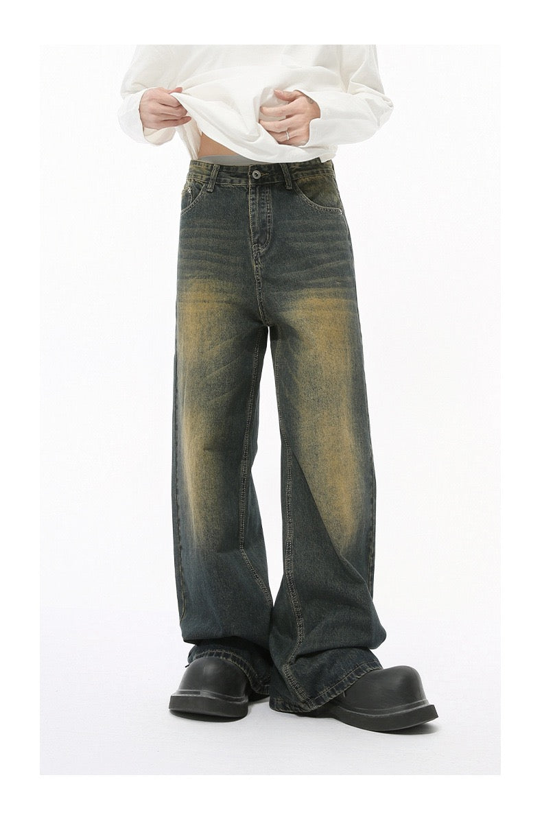 Distressed Wash Oversized Wide-Leg Jeans | 100% Cotton