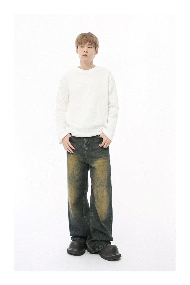 Distressed Wash Oversized Wide-Leg Jeans | 100% Cotton
