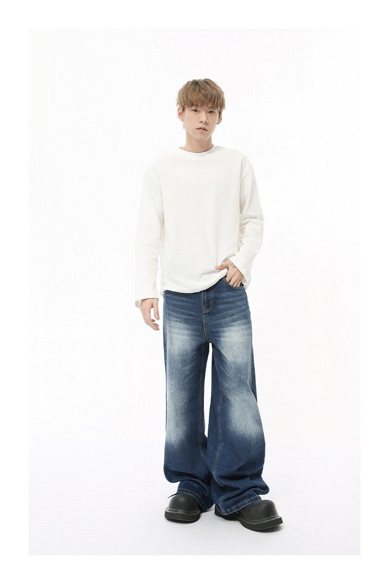 Distressed Wash Oversized Wide-Leg Jeans | 100% Cotton