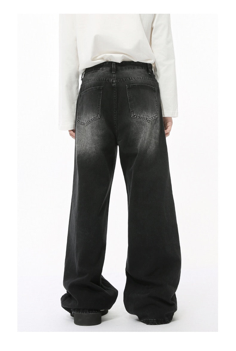 Distressed Wash Oversized Wide-Leg Jeans | 100% Cotton