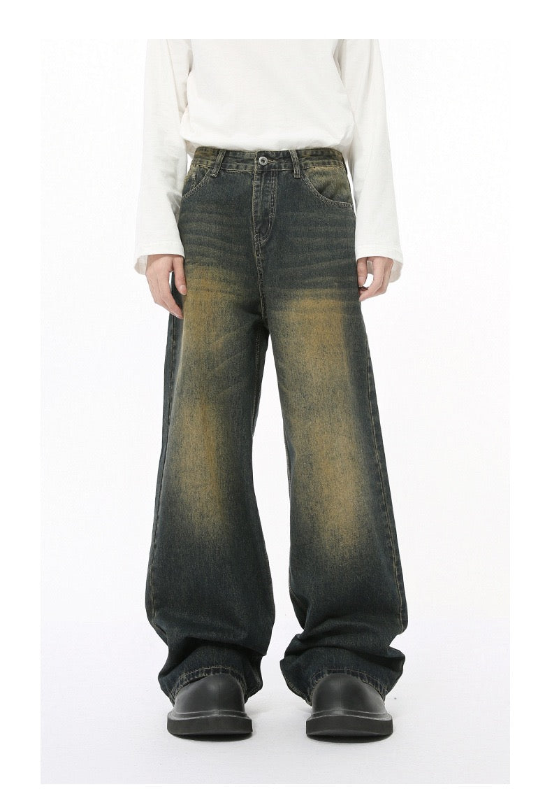 Distressed Wash Oversized Wide-Leg Jeans | 100% Cotton