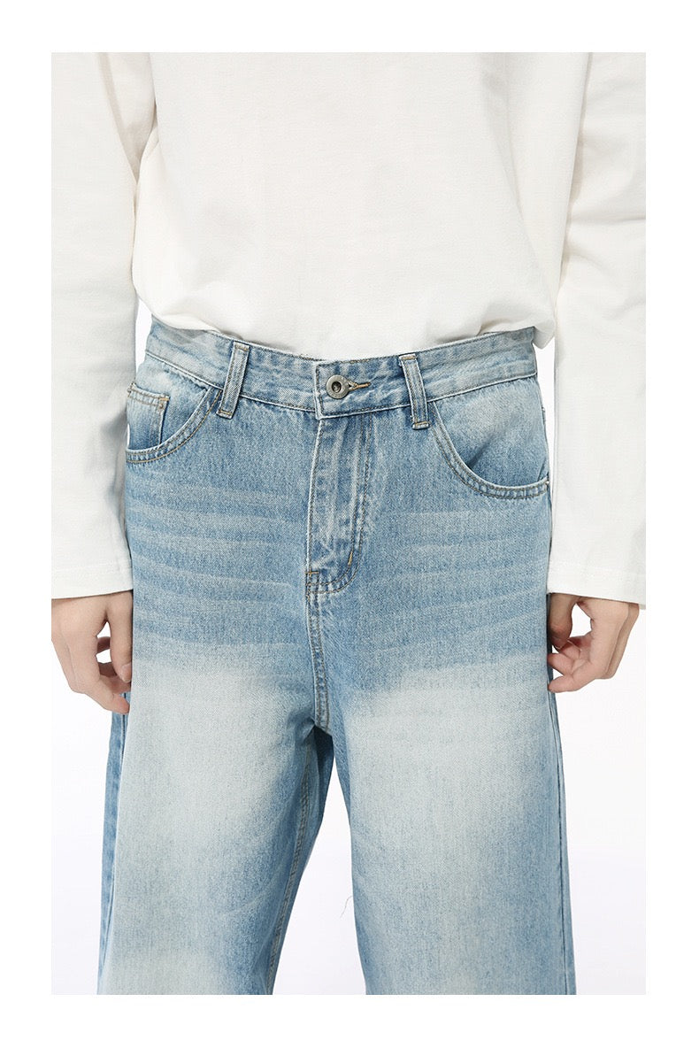 Distressed Wash Oversized Wide-Leg Jeans | 100% Cotton