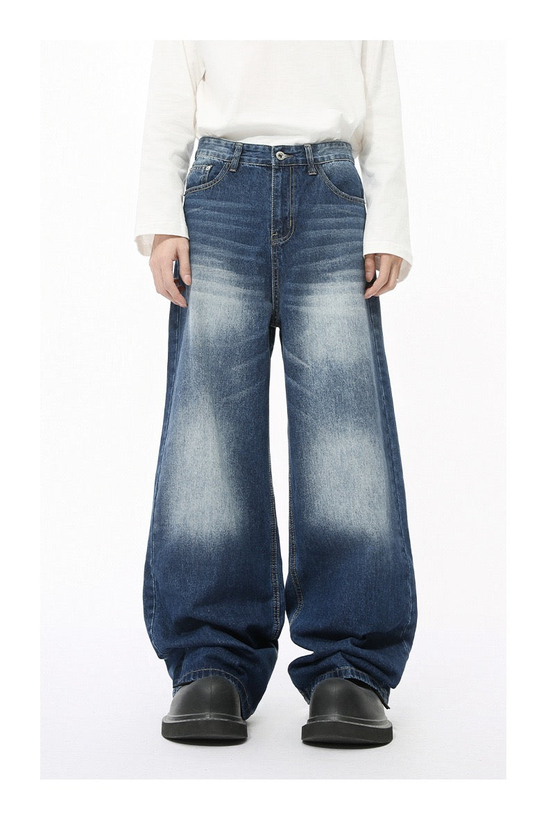 Distressed Wash Oversized Wide-Leg Jeans | 100% Cotton