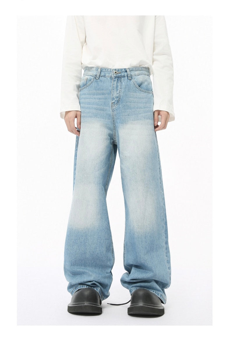 Distressed Wash Oversized Wide-Leg Jeans | 100% Cotton