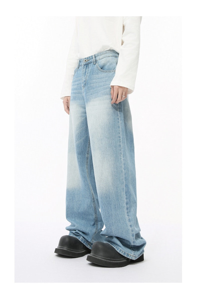 Distressed Wash Oversized Wide-Leg Jeans | 100% Cotton