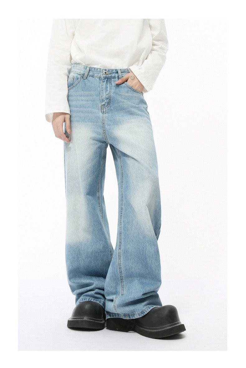Distressed Wash Oversized Wide-Leg Jeans | 100% Cotton