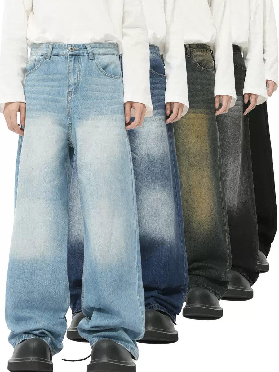 Distressed Wash Oversized Wide-Leg Jeans | 100% Cotton
