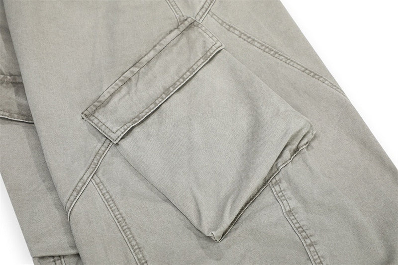 Close-up of light gray cargo pocket on the leg