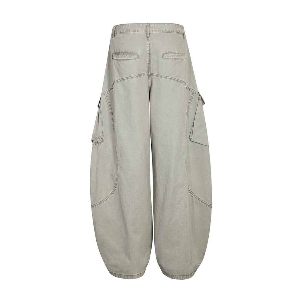 Curved-Panel Cargo Wide-Leg Pants | Balloon Silhouette