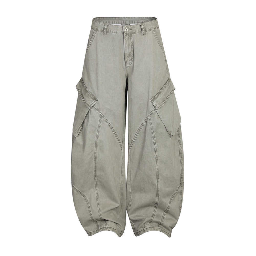 Curved-Panel Cargo Wide-Leg Pants | Balloon Silhouette