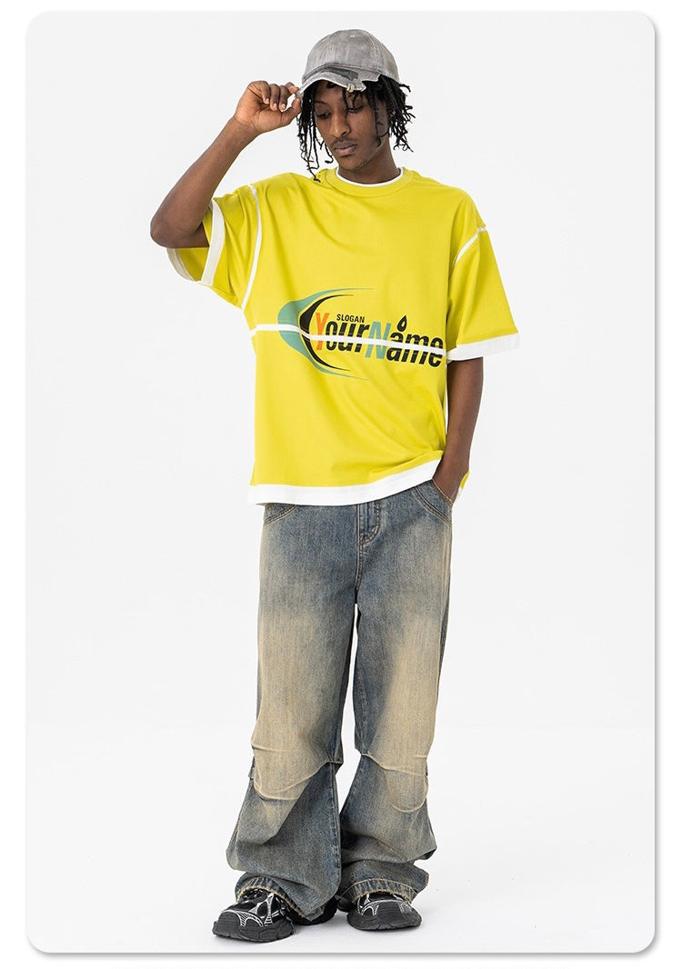 Omirad Retro Sport Graphic Mesh Panel Oversized T-Shirt