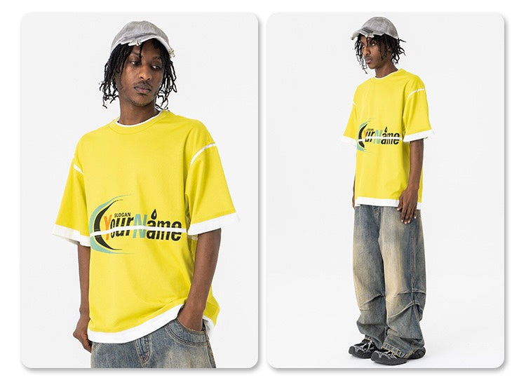 Omirad Retro Sport Graphic Mesh Panel Oversized T-Shirt