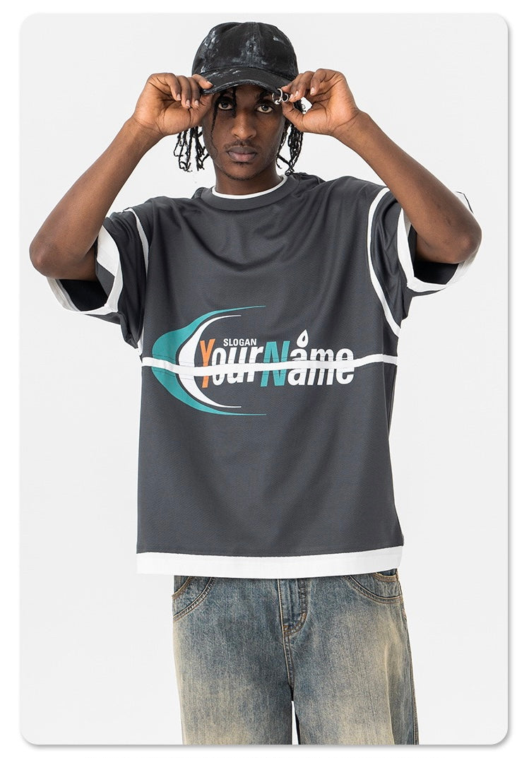 Omirad Retro Sport Graphic Mesh Panel Oversized T-Shirt
