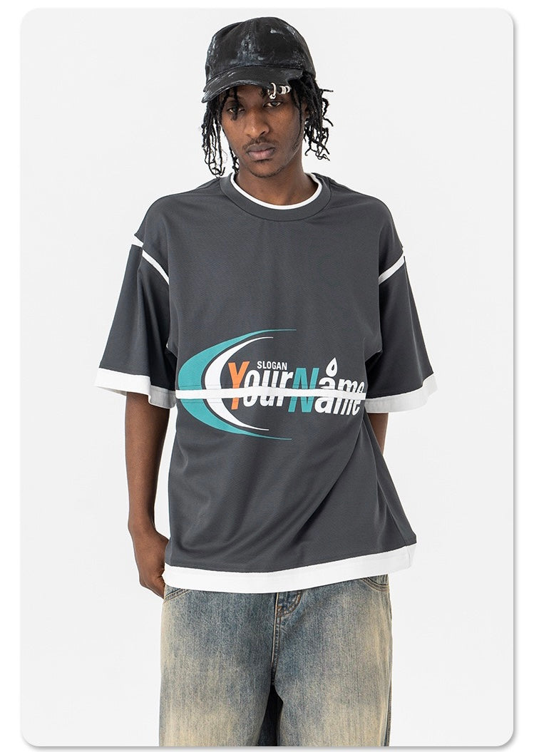 Omirad Retro Sport Graphic Mesh Panel Oversized T-Shirt