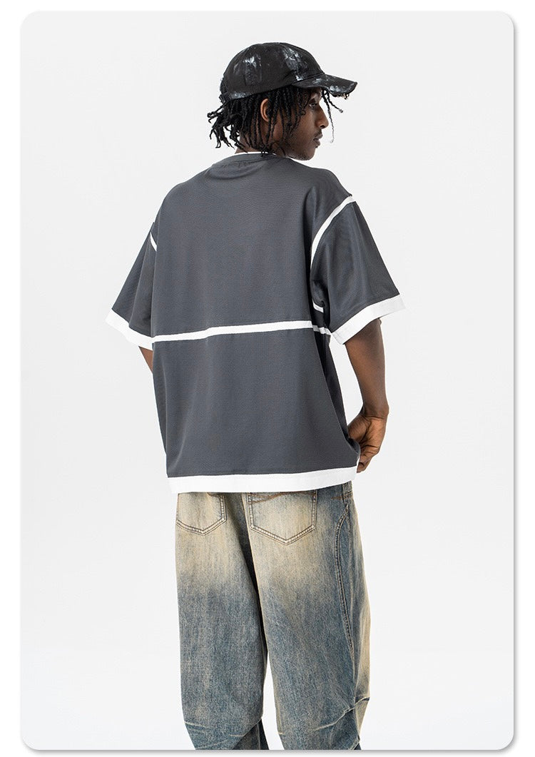 Omirad Retro Sport Graphic Mesh Panel Oversized T-Shirt