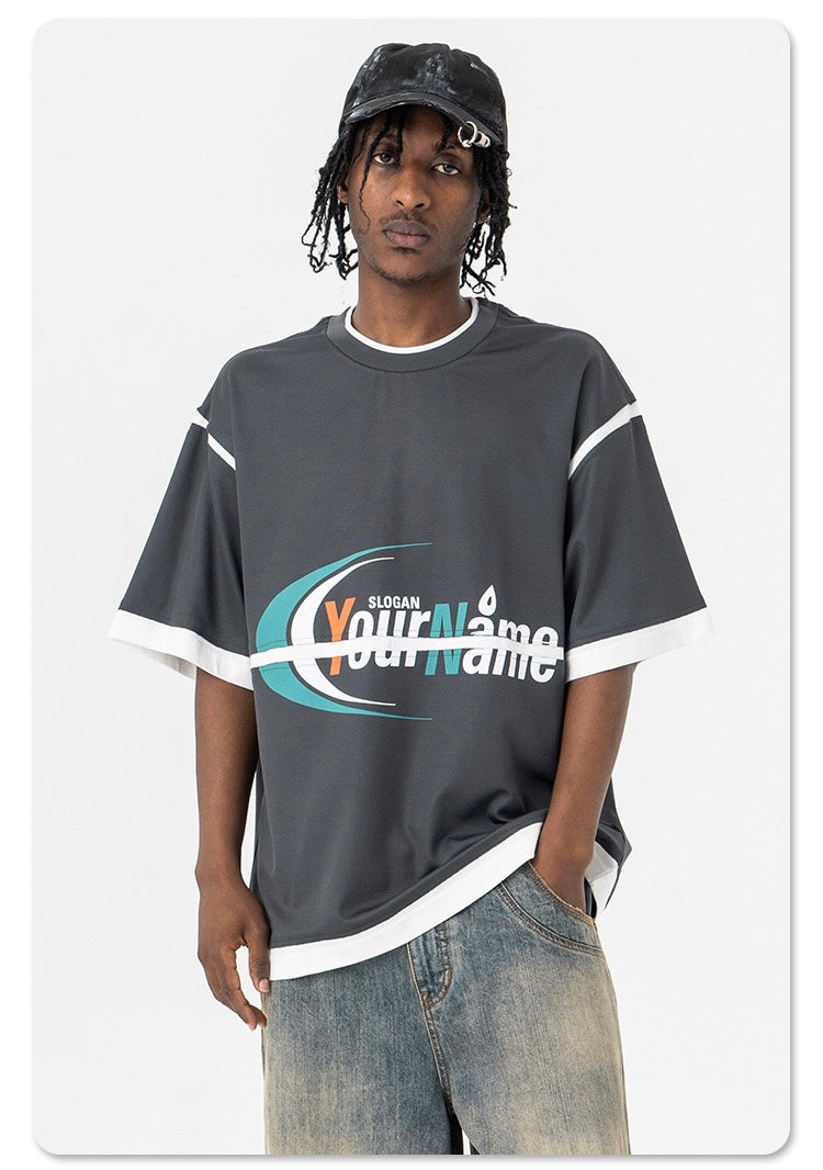 Omirad Retro Sport Graphic Mesh Panel Oversized T-Shirt