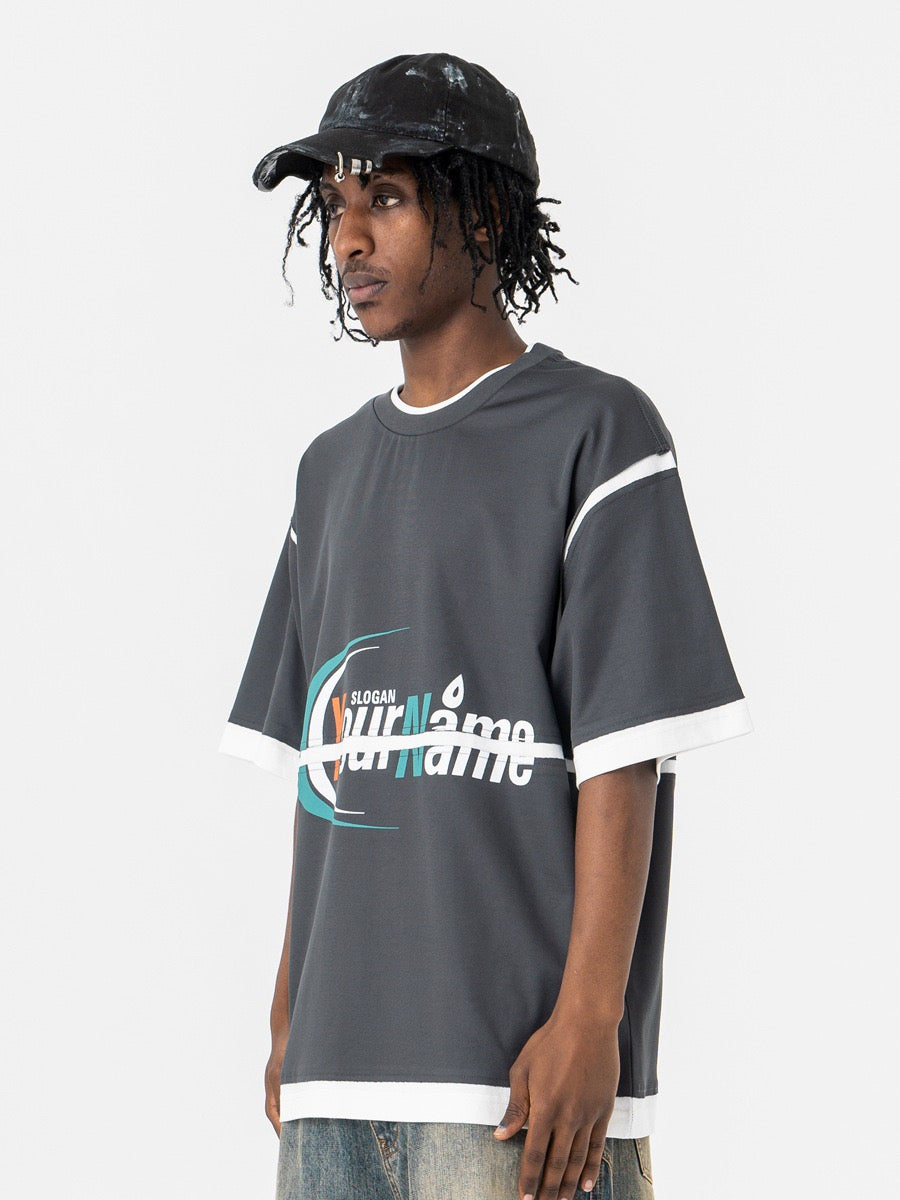 Omirad Retro Sport Graphic Mesh Panel Oversized T-Shirt