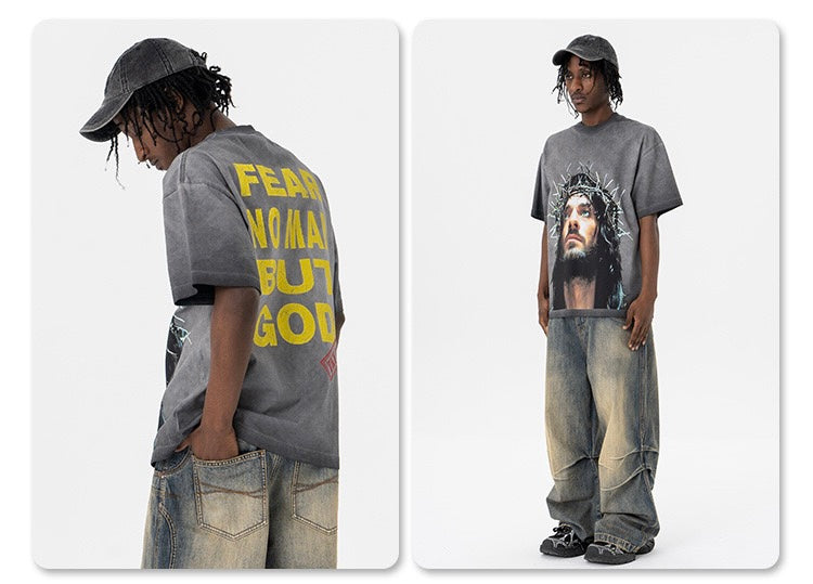 Omirad Vision Oversized Graphic Tee | Washed Gray Crown of Thorns