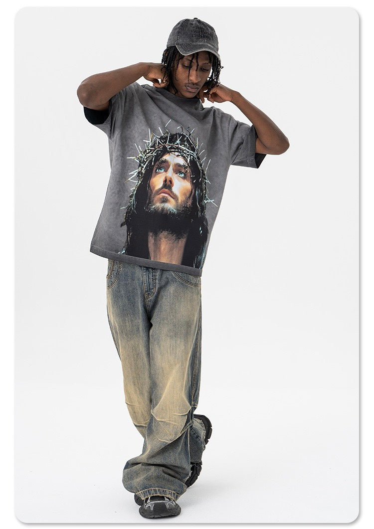 Omirad Vision Oversized Graphic Tee | Washed Gray Crown of Thorns