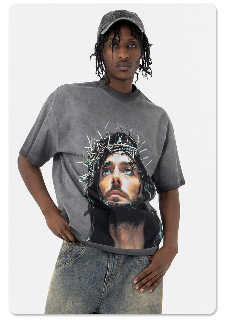 Omirad Vision Oversized Graphic Tee | Washed Gray Crown of Thorns