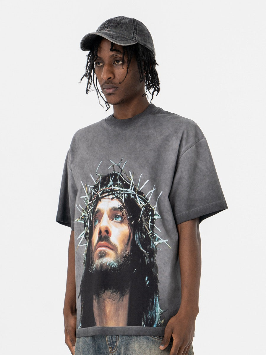 Omirad Vision Oversized Graphic Tee | Washed Gray Crown of Thorns