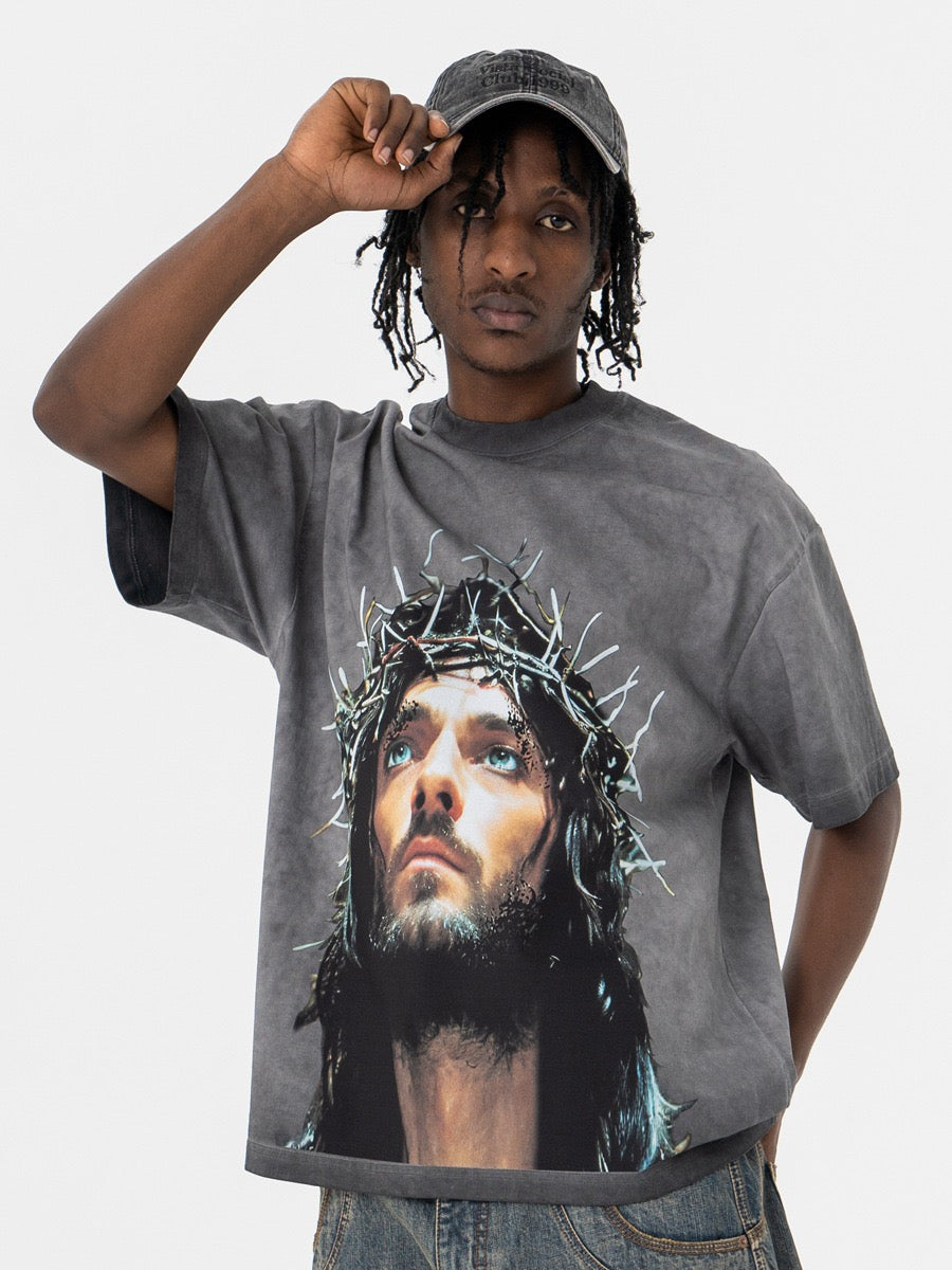 Omirad Vision Oversized Graphic Tee | Washed Gray Crown of Thorns